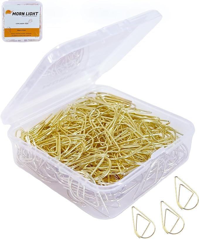 200 Pcs Gold Teardrop Paper Clips Bulk, Stainless Steel Rust-Resistant by MORNLIGHT