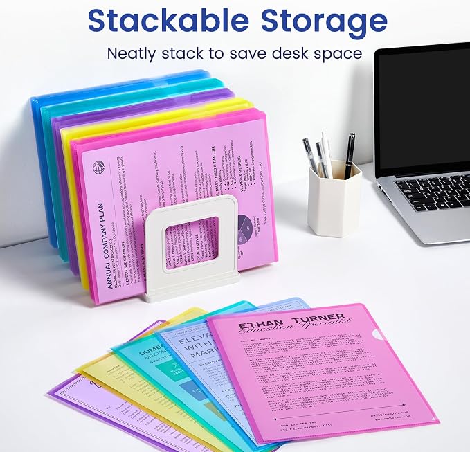 Sooez 50 Pack Clear Document Folder Project Pockets, 5 Assorted Colors - Image 7
