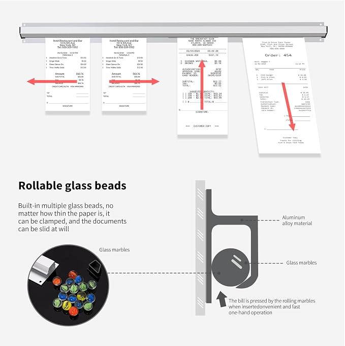 2 Pieces of 17-inch Aluminum Sliding Restaurant Order Ticket Clip Rails - Image 5