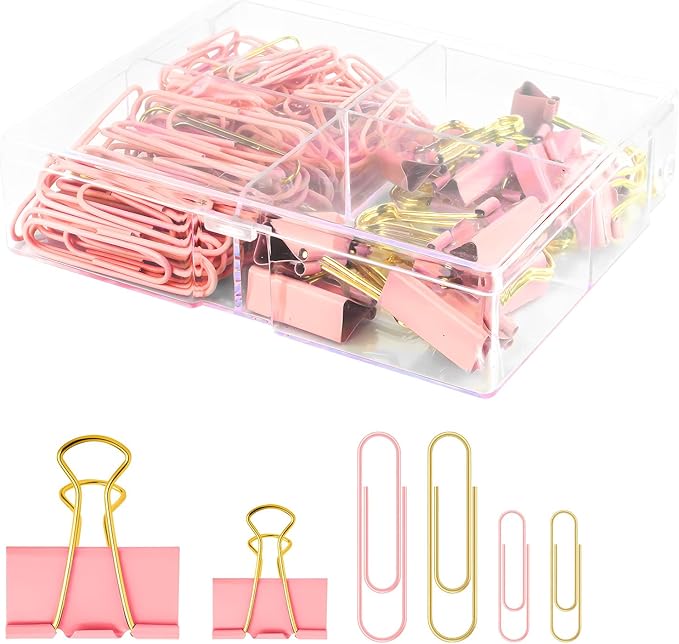 Pink and Gold Paper Clips Binder Clips Set by CREECHWA