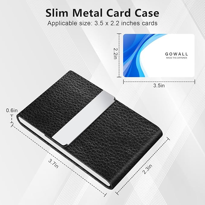Business Card Holder with Magnetic Closure, Slim Metal PU Business Card Case - Image 6