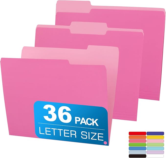 Two Tone Color File Folder 8.5 x 11 Inch, 36 Packs Pink File Folders, 1/3 Cut by Unknown