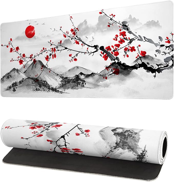 Japanese Cherry Blossom Gaming Mouse Pad 27.6x11.8 Inch Pink Full Desk Sakura by Siski