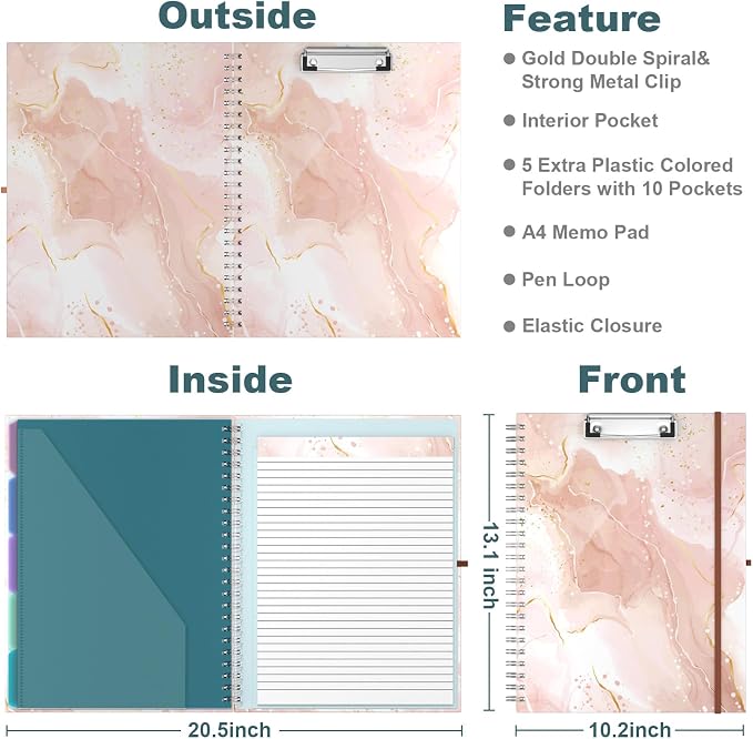 Hongri Clipboard Folio with Refillable Lined Notepad, 8.5 x 11 Folders with - Image 3
