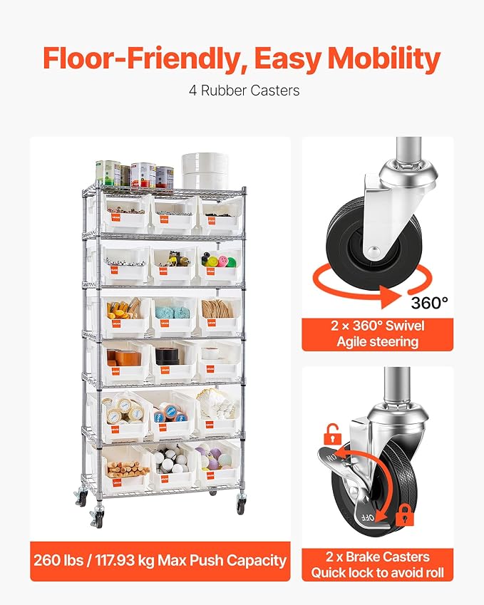 VEVOR 7-Tier Rolling Bin Storage Rack, 18 Organizer Bins, Bin Rack Storage - Image 7