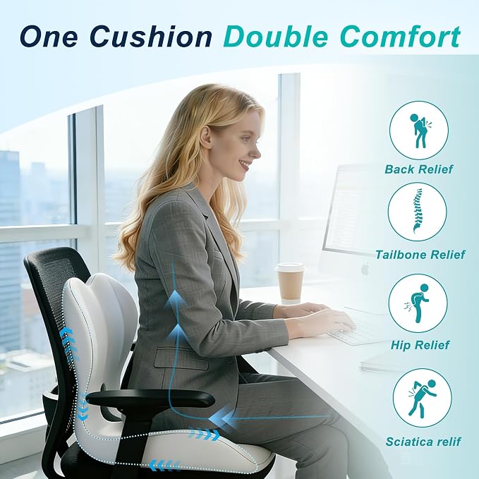 Seat Cushion for Office Chair and Car, Lumbar Support Pillow for Office Chair - Image 4