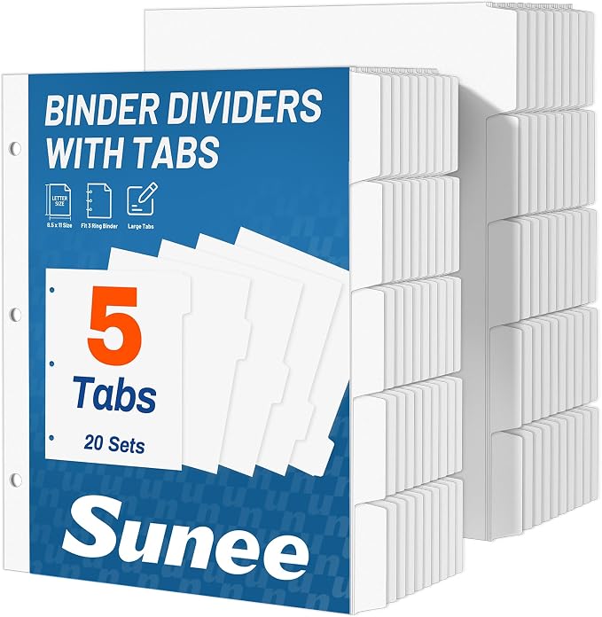 SUNEE Binder Dividers with Tabs by SUNEE