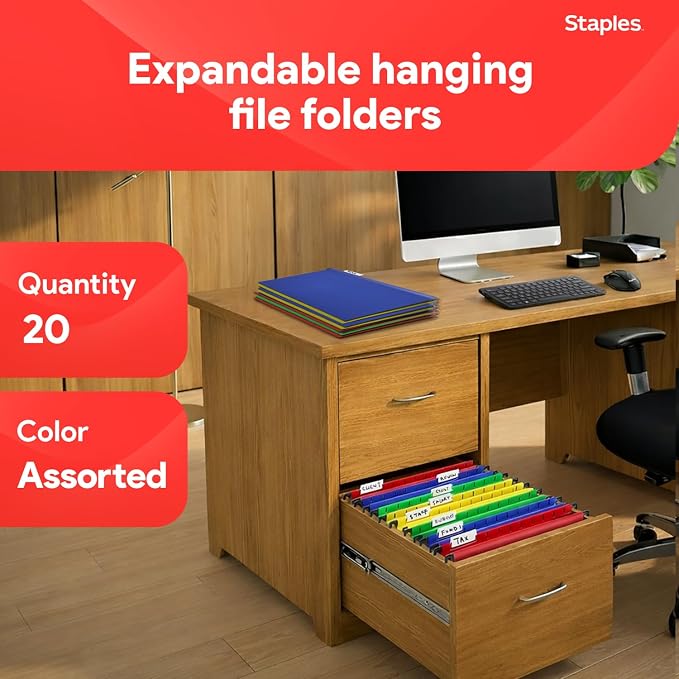 Staples Hanging File Folders, Letter Size, Water‑Resistant, Includes Tabs & - Image 2