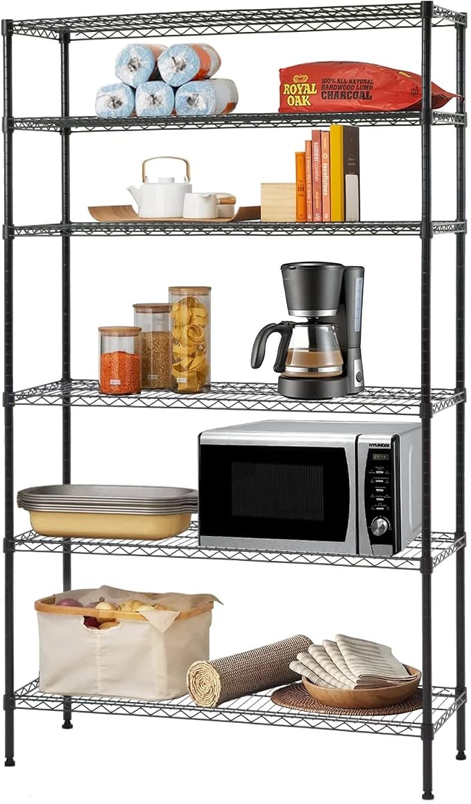 BestOffice | 6-Tier Wire Storage Shelves | 42x16x72 | Black | by BestOffice