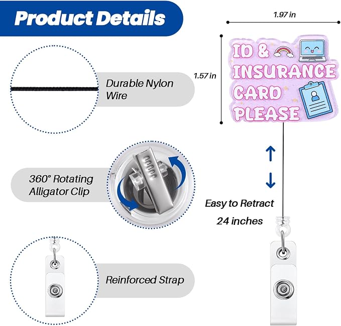 ID & Insurance Card Please Funny OP Reception Nurse Badge Reel, Cute Medical - Image 2