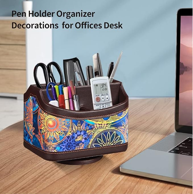 PUSU 360°Rotatable Remote Control Holder, PU Leather TV Remote Holder Caddy - Image 5