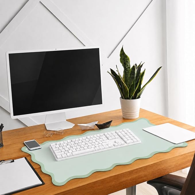 Hahafelt Scalloped Desk Mat Large Desk Pad Cute Coquette Table Mat Back to - Image 7