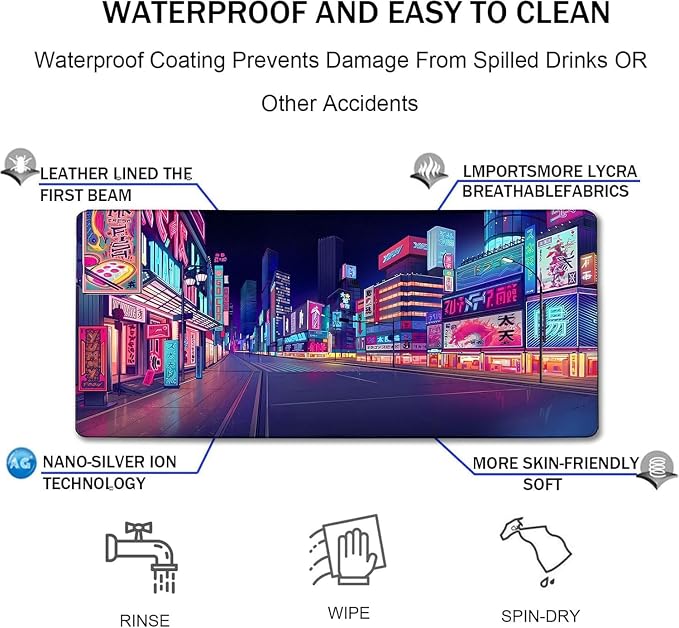Japanese City Big Desk Mat Large Office Desk Pad, Durable Extended Mouse Mat - Image 5