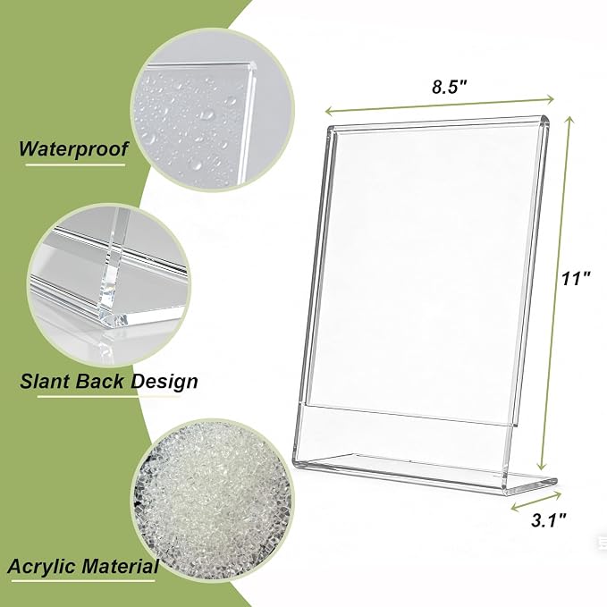 3 Pack Acrylic Sign Stand Holders, 8.5 x 11 Clear Plastic Table Paper Display - Image 3