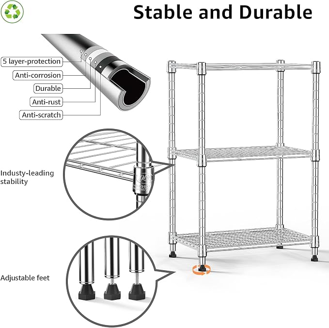 M MZG 450 lbs Wire Storage Shelving 3-Tier Utility Shelving Unit Steel - Image 8