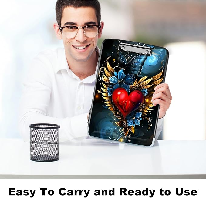 Winged Heart A4 Clipboard with Storage Pen Holder, Clipboards Organizer Nursing - Image 6