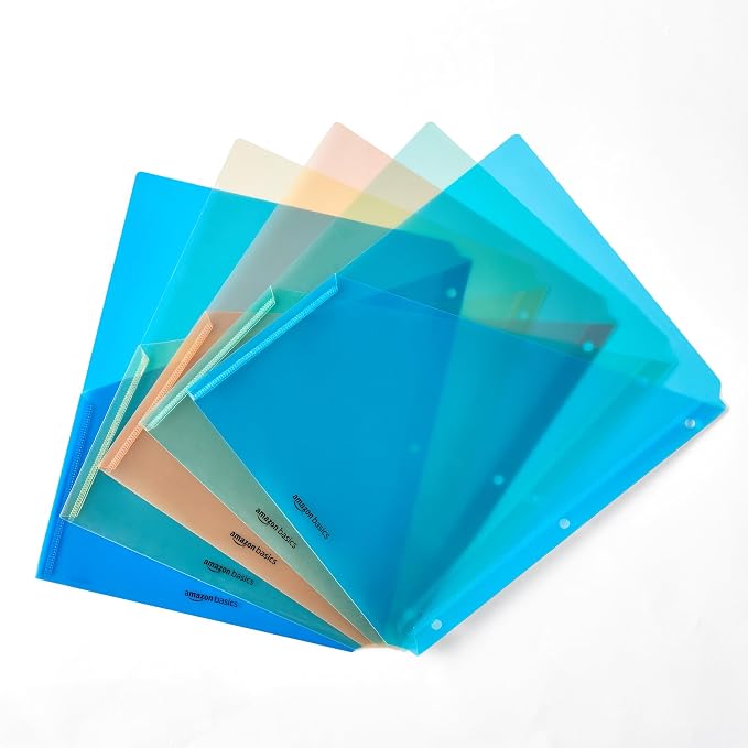 Amazon Basics Binder Organizer, Plastic Document Folders, File Jacket, 3-Hole - Image 2
