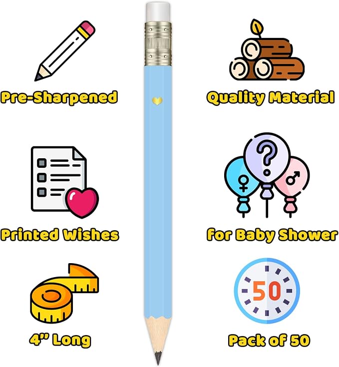 50Pcs - Baby Shower Sharpened Half Pencils - Image 3