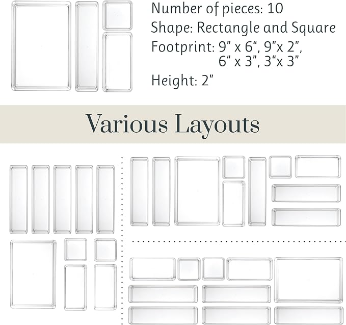 STORi SimpleSort 10-Piece Stackable Clear Drawer Organizer Set | Multi-size - Image 5