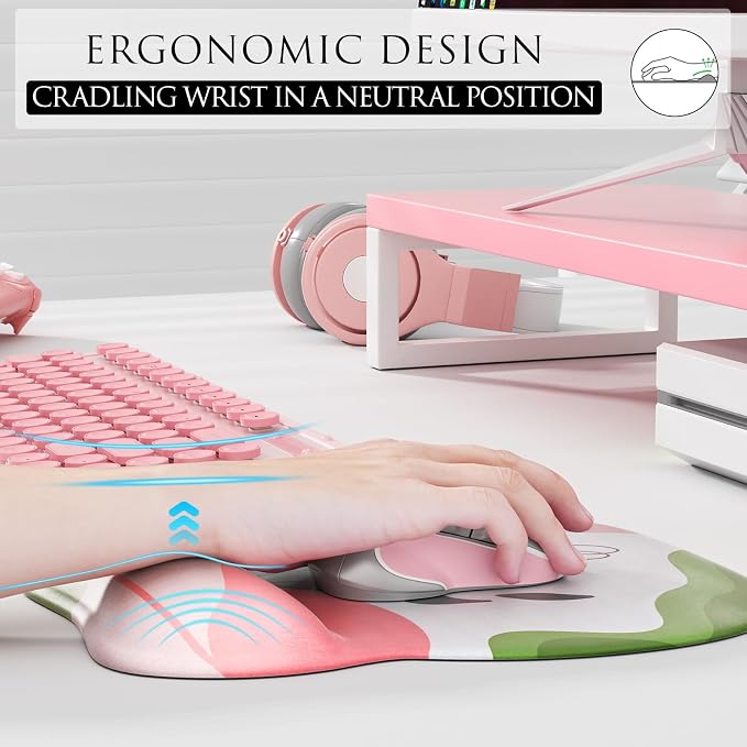 MROCO Ergonomic Mouse Pad with Gel Wrist Rest, 9.4 x 8.1 in, Pastel Petals | - Image 5