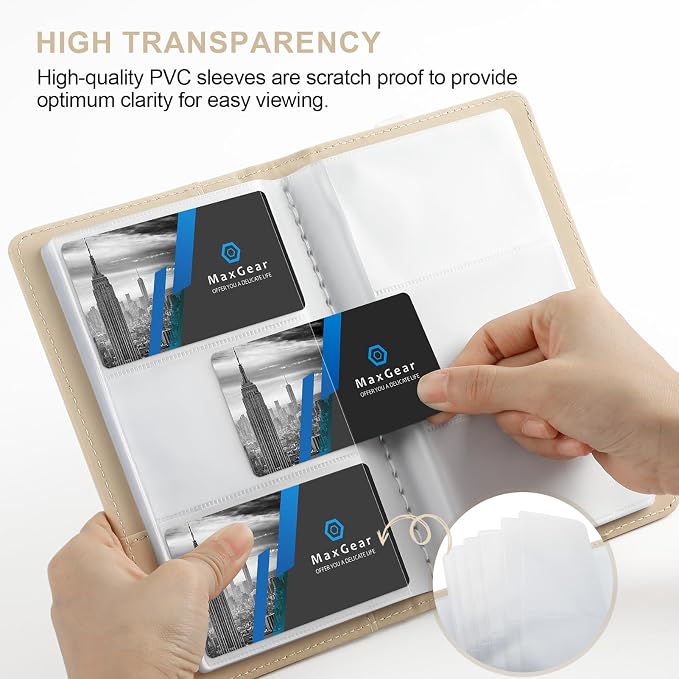 MaxGear Business Card Organizer Book, Holds 240 Cards, Off-white | Portable PU - Image 2