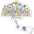 Cute Psychiatric Nurse Badge Reel Retractable, Elegant Floral Psych Nurse by Bydevia