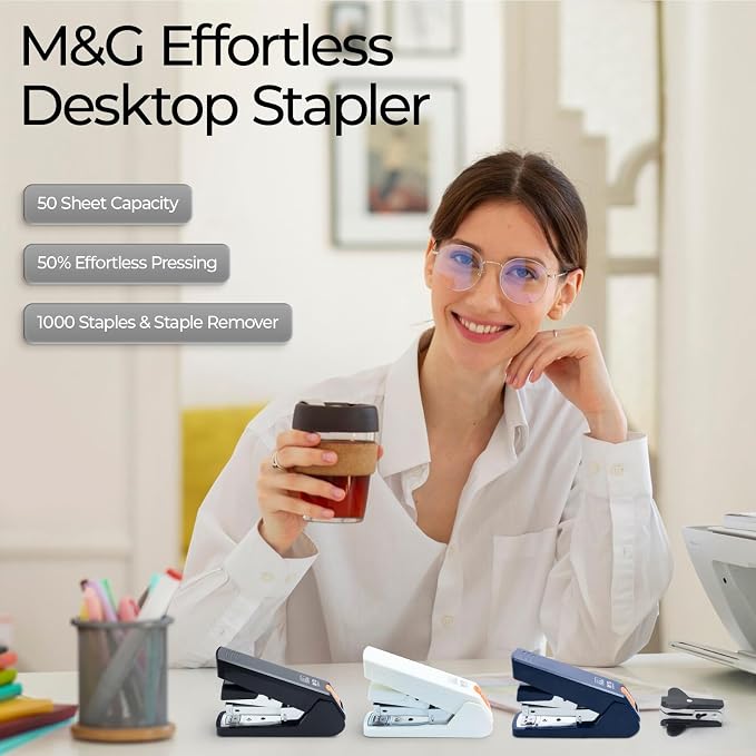 M&G Effortless Stapler 50 Sheet Capacity One-Touch Stapling, Heavy Duty Desktop - Image 6