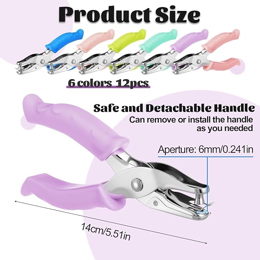 LMENGJ 12 Pcs Single Hole Punch Handheld 1/4 Inch Hole Paper Punch - Image 2