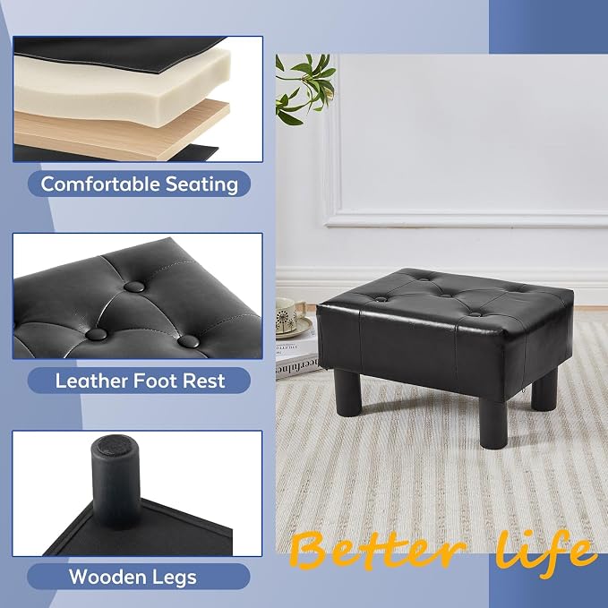 Small Foot Stool Ottoman, Faux Leather Footstool Ottoman Foot Rest - Image 4