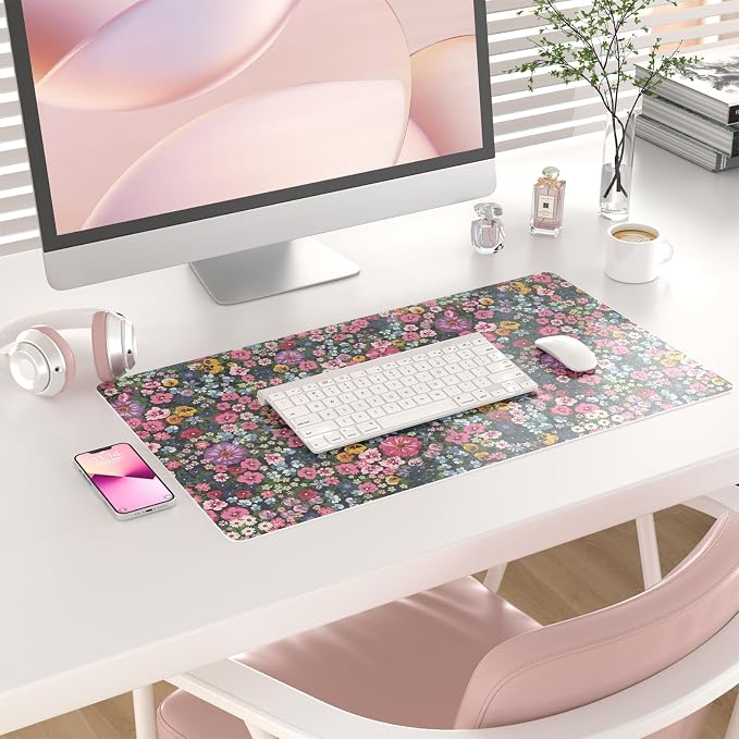 Colorful Star Large Mouse Pad, Floral Desk Mat Office Supplies, Waterproof Faux - Image 2