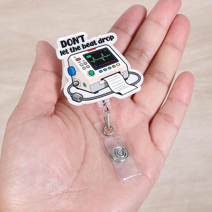 Don't Let The Beat Drop Funny Cardiac Monitor Nurse Badge Reel, Cute - Image 4