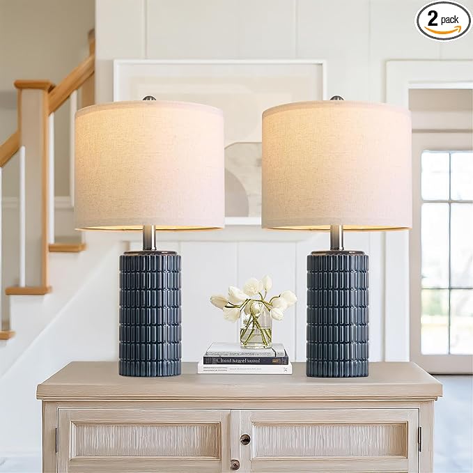PoKat 20.75" Small Blue Table Lamps, Farmhouse Bedside Lamps by Pokat