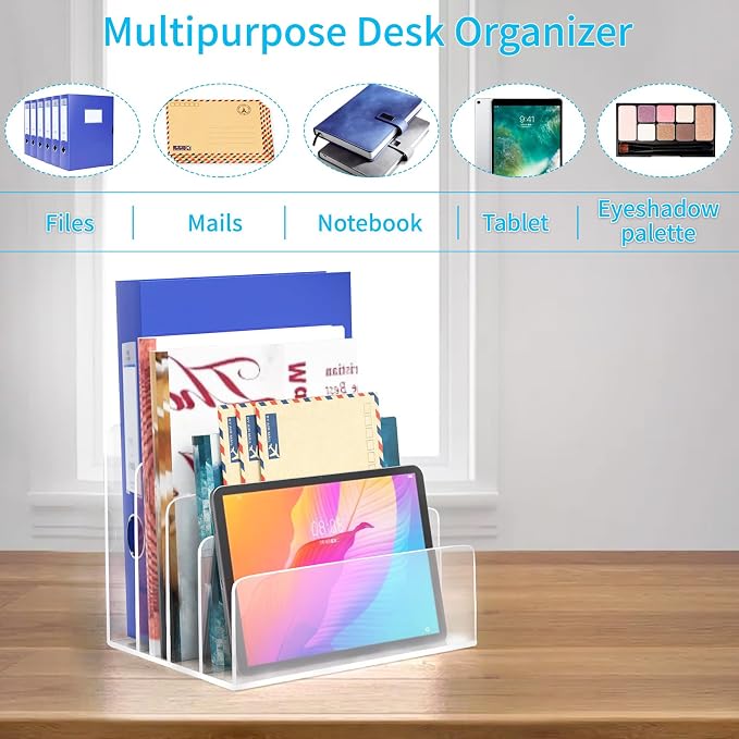 2PCS Clear Acrylic File Organizer, 4 Sections Acrylic Desk Organizer File - Image 3