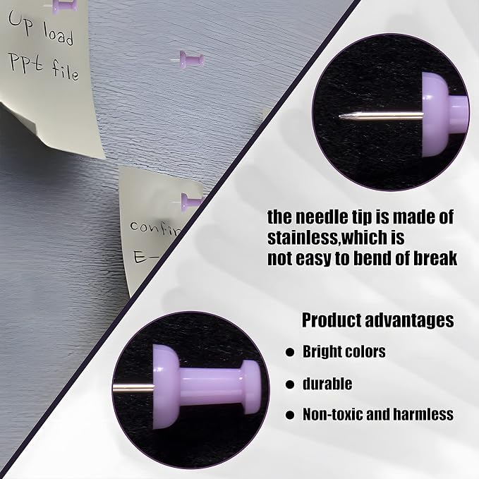 VAPKER Push Pins Tacks 120Pcs Solid Light Purple Thumb Tacks Larger Size Pin - Image 3