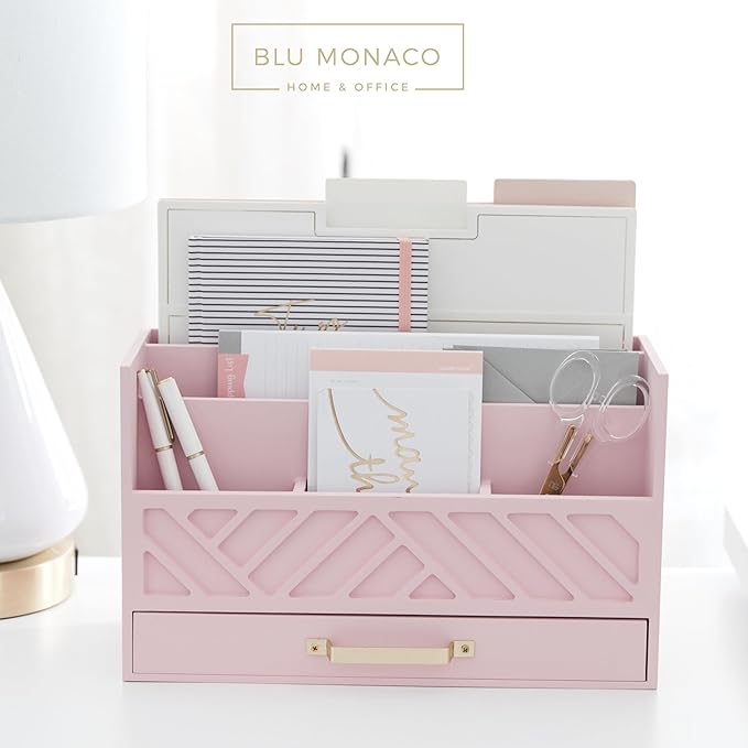 BLU MONACO | Pink Desk Organizers Wooden Mail Organizer - Image 5