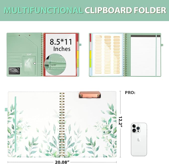 Ospelelf Clipboard with Storage, Leather Padfolio Portfolio Organizer 5 Folders - Image 2