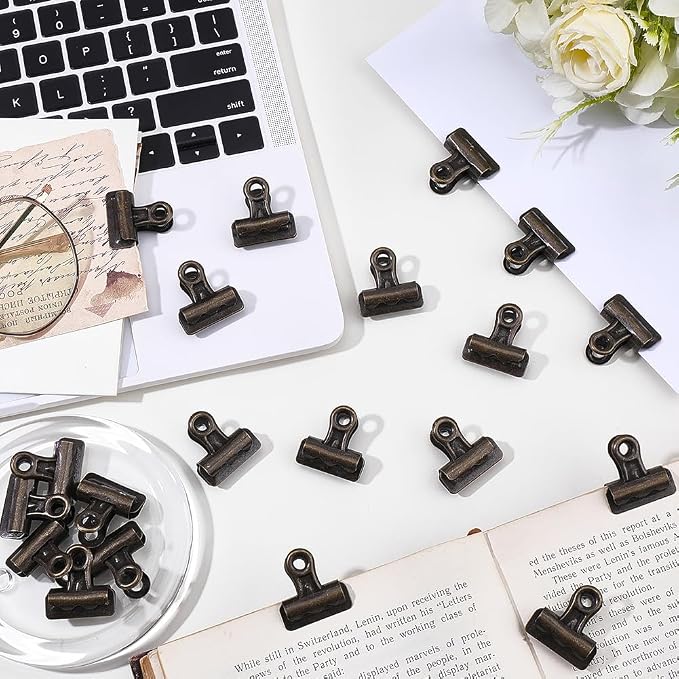 CRASPIRE 20Pcs Bronze Bulldog Clips Mini Vintage Metal Binder Hinge Antique - Image 3