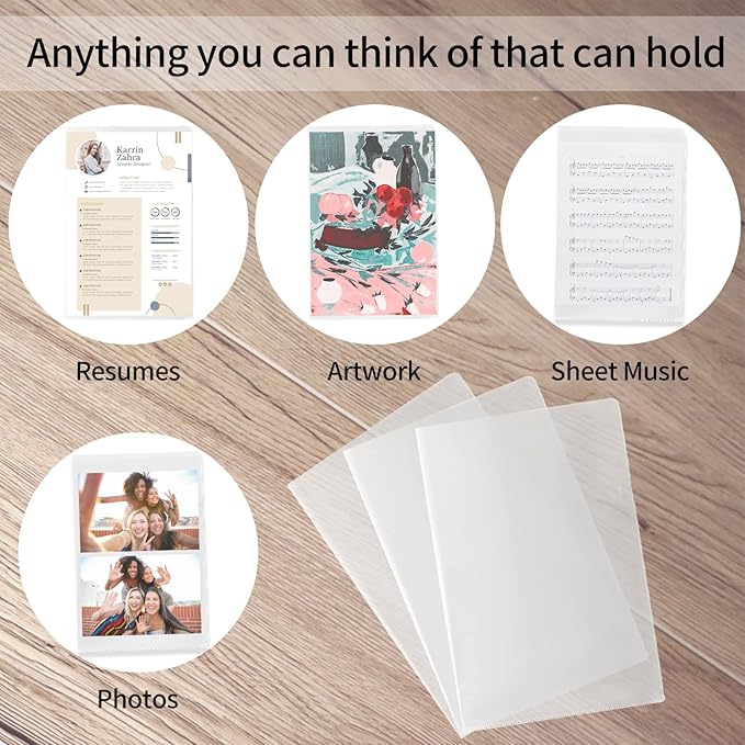 24 Packs Legal Size Clear Project Pocket Sleeves 9”x14.5”L-Type Plastic Folders - Image 4