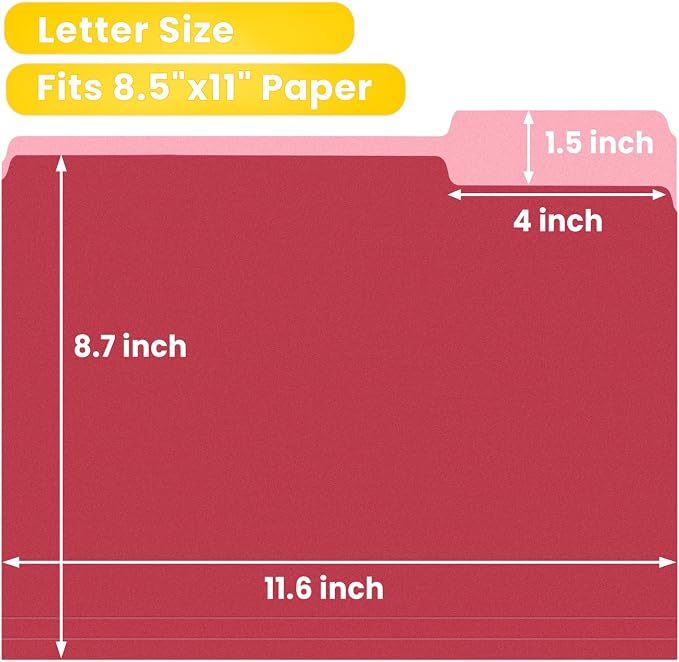SUNEE File Folders, 18 Pack Manilla Folders 8.5 x 11, Colored Folder Office - Image 2