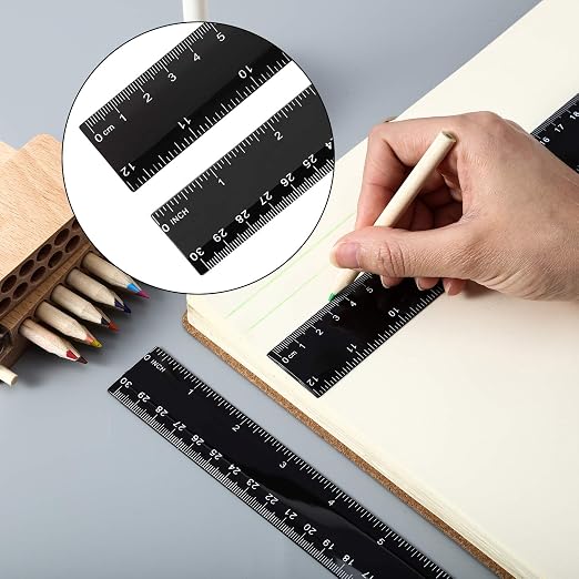 eBoot 2 Pieces Plastic Ruler Straight Ruler 12 Inch Black Plastic Rulers - Image 6