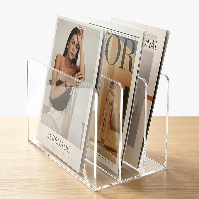 Acrylic Magazine File Holder, 3-Section A4 Desk Organizer | Fits A4 documents by AIMOLLYACRYLICSTORAGE