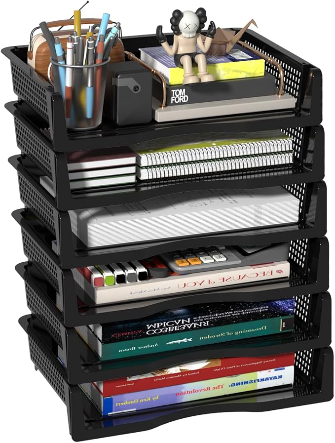 6 Pack Office Stackable Letter Tray, Plastic Stackable Paper Storage Basket Tray by Yarebest