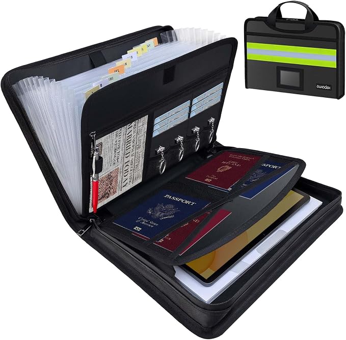 Fireproof Accordion Document Bag, Water-Resistant File Organizer, 12 Pockets by Auxadex