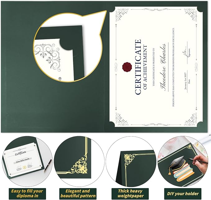150 Pcs Certificate Holders Bulk, Hunter Green Diploma Covers Gold Foil Border - Image 4