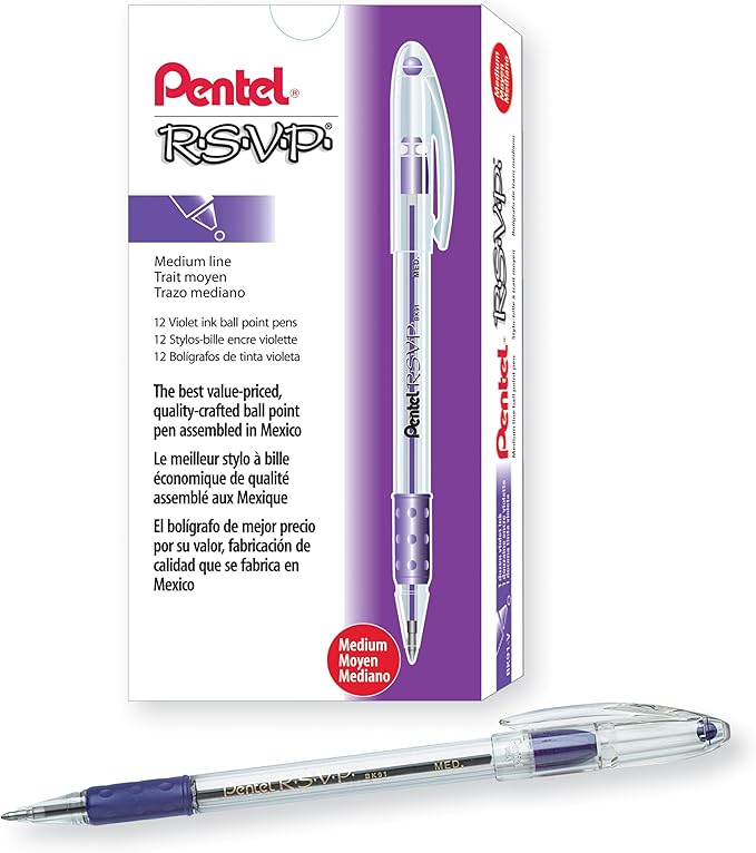 Pentel RSVP Ballpoint Pen, Medium Line, Violet Ink by PentelofAmerica