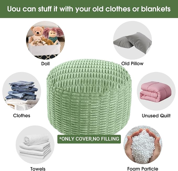 HOMBYS Unstuffed Ottoman Pouf Cover, Round Faux Fur Foot Stool, Fuzzy Chair - Image 5