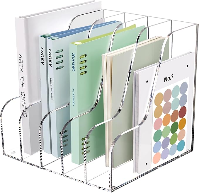 SANRUI Acrylic Desk Organizers, 5 Vertical Compartments A4 Folder Binder by SANRUI
