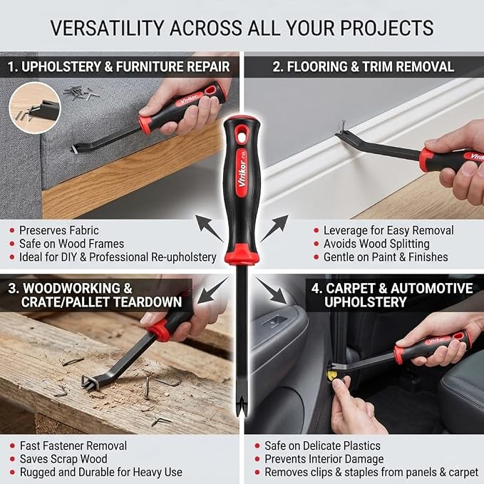 2 Pack Heavy Duty Upholstery Staple Remover Tool, Non-Slip Handle Carpet Staple - Image 4