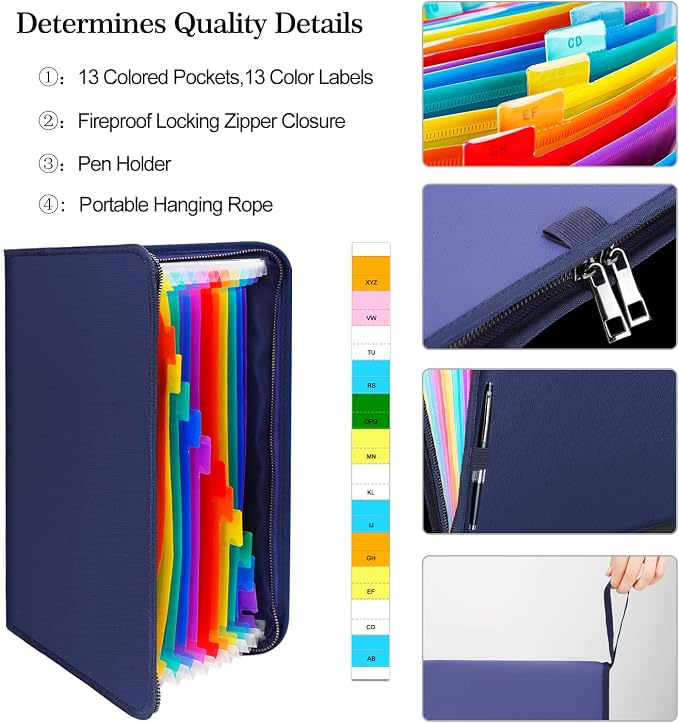 ENGPOW 13 Pocket Expanding File Folder, Fireproof Accordion File Folder - Image 2