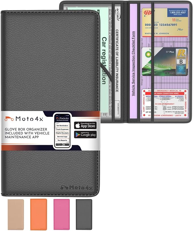 Premium Leather with Magnetic Shut Car Registration and Insurance Card Holder by Moto4x